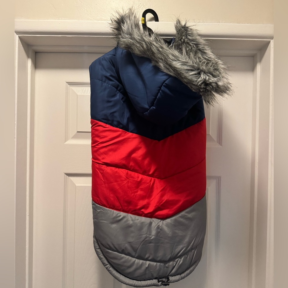 Nautica Pet Quilted Hooded Fleece Lined Tri Color Puffer Dog Jacket XXL Blue